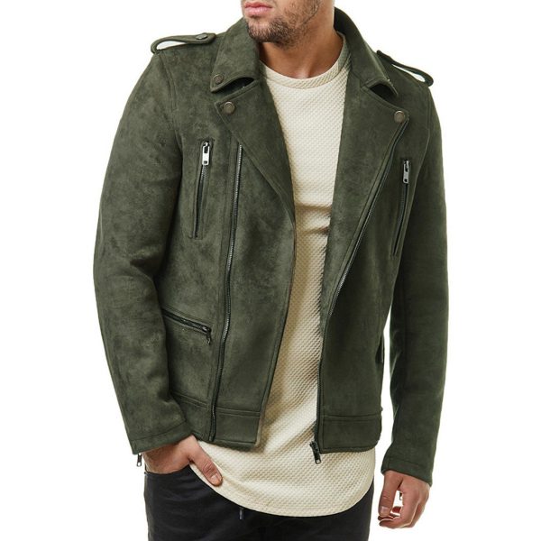 1619248650344 Lapel Leather Jacket Short Diagonal Zipper Suede Jacket Jacket Men