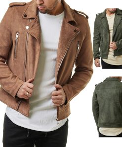 1619248650352 Lapel Leather Jacket Short Diagonal Zipper Suede Jacket Jacket Men