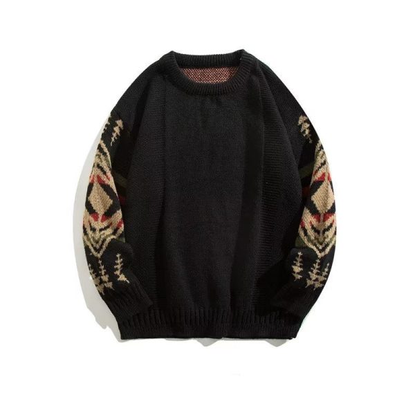 2403090905540328200 Men's Vintage Ethnic Style Round Neck Sweater