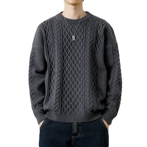 6efe5c6b-9d8f-4f46-9ce2-4000a23ac757 Twist Weave Round Neck Sweater For Men