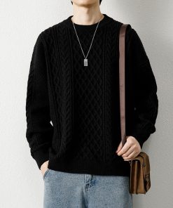 8baa55b7-9402-442d-ab6e-8adb20c84dbc Twist Weave Round Neck Sweater For Men