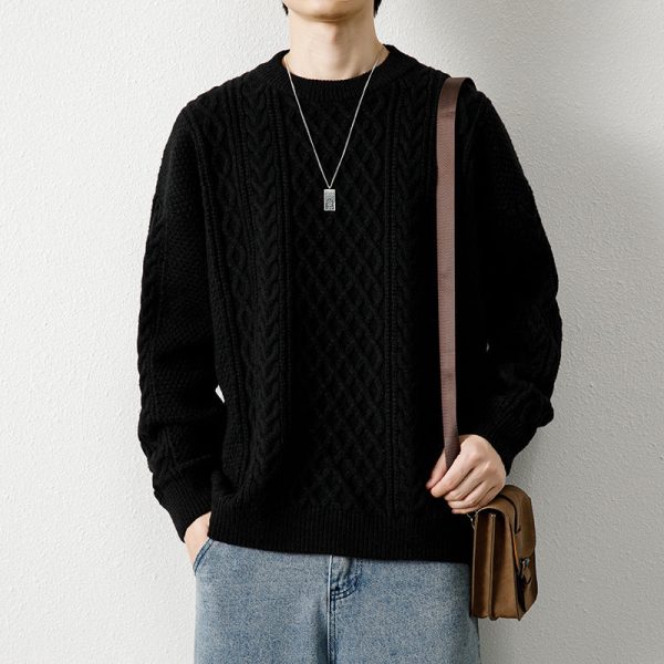 8baa55b7-9402-442d-ab6e-8adb20c84dbc Twist Weave Round Neck Sweater For Men