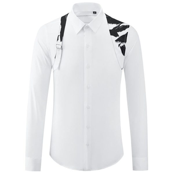 O1CN01V2dUIk1ou7ZvZAN55__3864075284-0-cib Contrast Color Shoulder Strap High Sense Business Leisure Trend Nightclub Slim-fit Long Sleeve Shirt For Men
