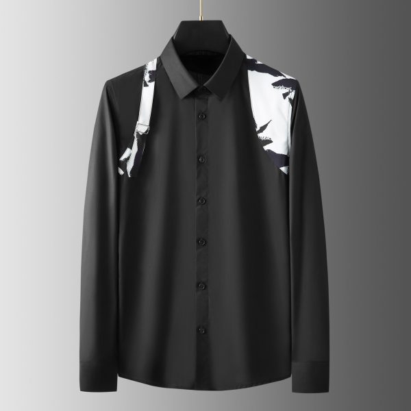 df3df800-3f9a-4d9d-949e-f62863e24a1b Contrast Color Shoulder Strap High Sense Business Leisure Trend Nightclub Slim-fit Long Sleeve Shirt For Men