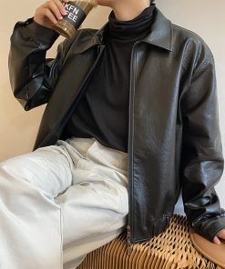 060c8d51-c884-4a4b-a379-5189dc9ee59c Retro Young Men's Loose Short Leather Jacket