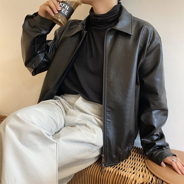 060c8d51-c884-4a4b-a379-5189dc9ee59c Retro Young Men's Loose Short Leather Jacket
