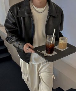 2c75d16c-2073-481e-a8cf-8ee5e83f2703 Cropped Leather Coat Male Polo Collar Top