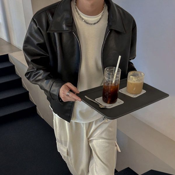 2c75d16c-2073-481e-a8cf-8ee5e83f2703 Cropped Leather Coat Male Polo Collar Top