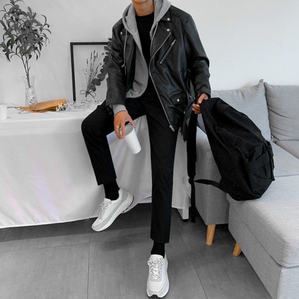 3864982214741 Men's Korean Style Trendy Slim-fit Motorcycle Jacket