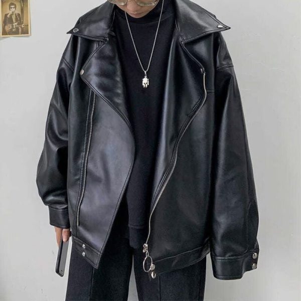 42e030d1-bc45-4032-ae24-4646d1794ced Leather For Lovers Autumn Winter With Fleece Loose Pilot Parker Biker Jacket