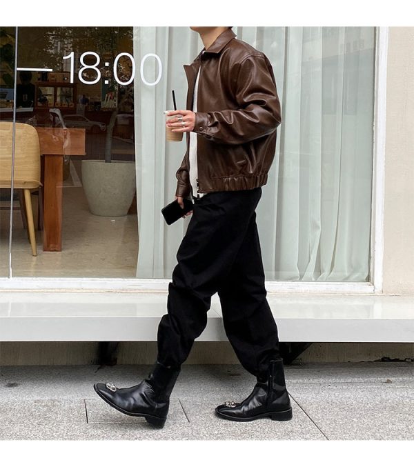 4b8ed04b-6575-4084-9689-27df76311b41 Retro Young Men's Loose Short Leather Jacket