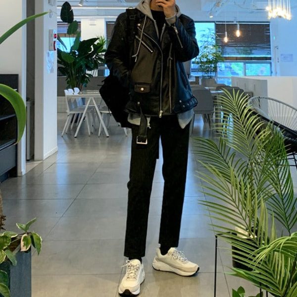 63672726636544 Men's Korean Style Trendy Slim-fit Motorcycle Jacket