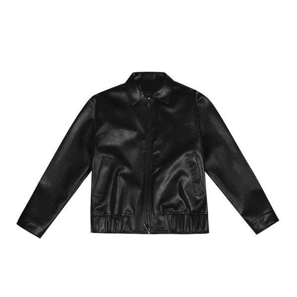 878720cb-7ad8-4bc7-8025-e1711d55e643 Retro Young Men's Loose Short Leather Jacket