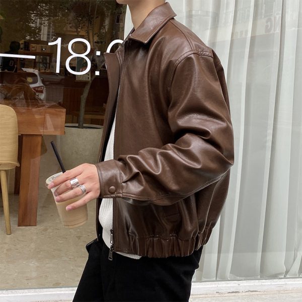 a8d59852-bea3-4f60-9a86-27686ee98dec Retro Young Men's Loose Short Leather Jacket