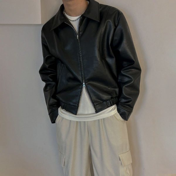 ad180bf1-b8e3-4b8c-8edc-1df1ec588325 Cropped Leather Coat Male Polo Collar Top