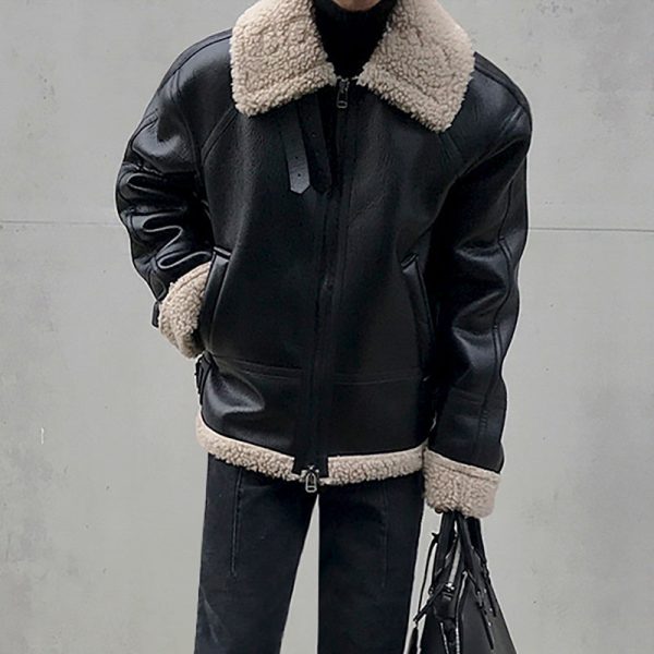 cf299844-9c44-41f4-a41f-fce517a9db39 Men's Fleece Padded Collar Lambskin Leather Jacket