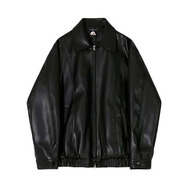 e93a792a-b35d-41cb-ae6b-362885a1eb3e Cropped Leather Coat Male Polo Collar Top