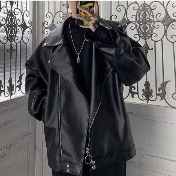 f1ab80ec-b582-40cb-9750-f986d8f15a1f Leather For Lovers Autumn Winter With Fleece Loose Pilot Parker Biker Jacket