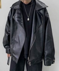 f72286fd-0e38-4f61-9ff3-b19b287e8bb3 Leather For Lovers Autumn Winter With Fleece Loose Pilot Parker Biker Jacket